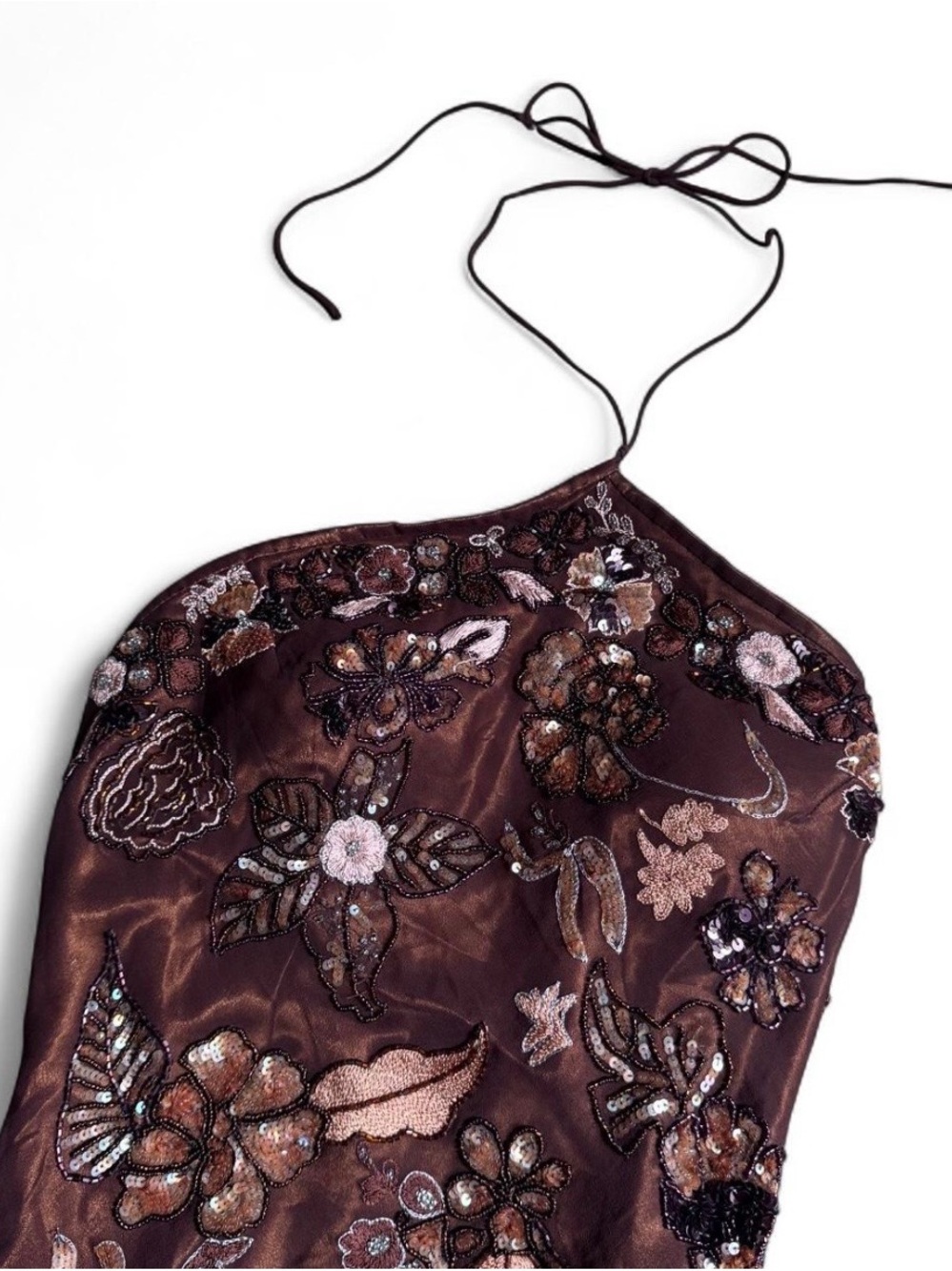 Scala Brown Embroidered Halter Camisole - Picture 2 of 5